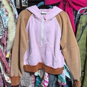 Aerie Pink and Tan Hoodie with Zip Front